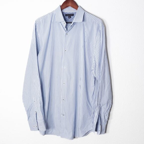 Banana Republic Men's Striped Dress Shirt Blue XL Strictly Business - Picture 1 of 10